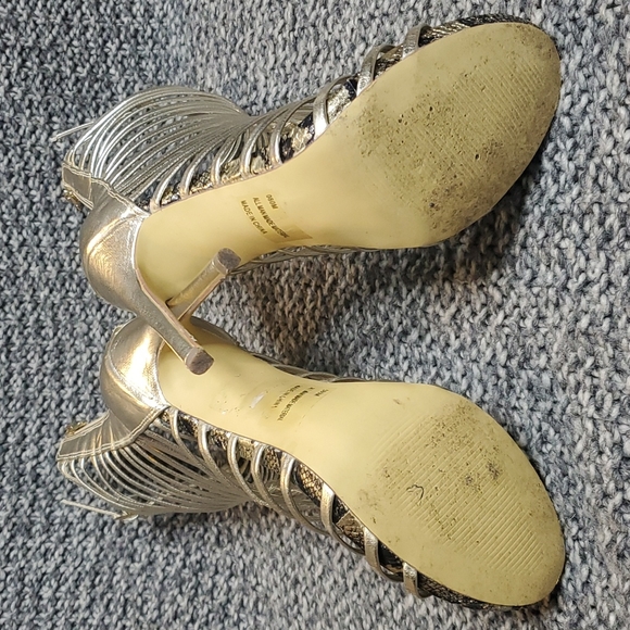 Shi by Journeys Strappy Buckle Peep-toe Heel Boot Sz8 Gold - Picture 5 of 7